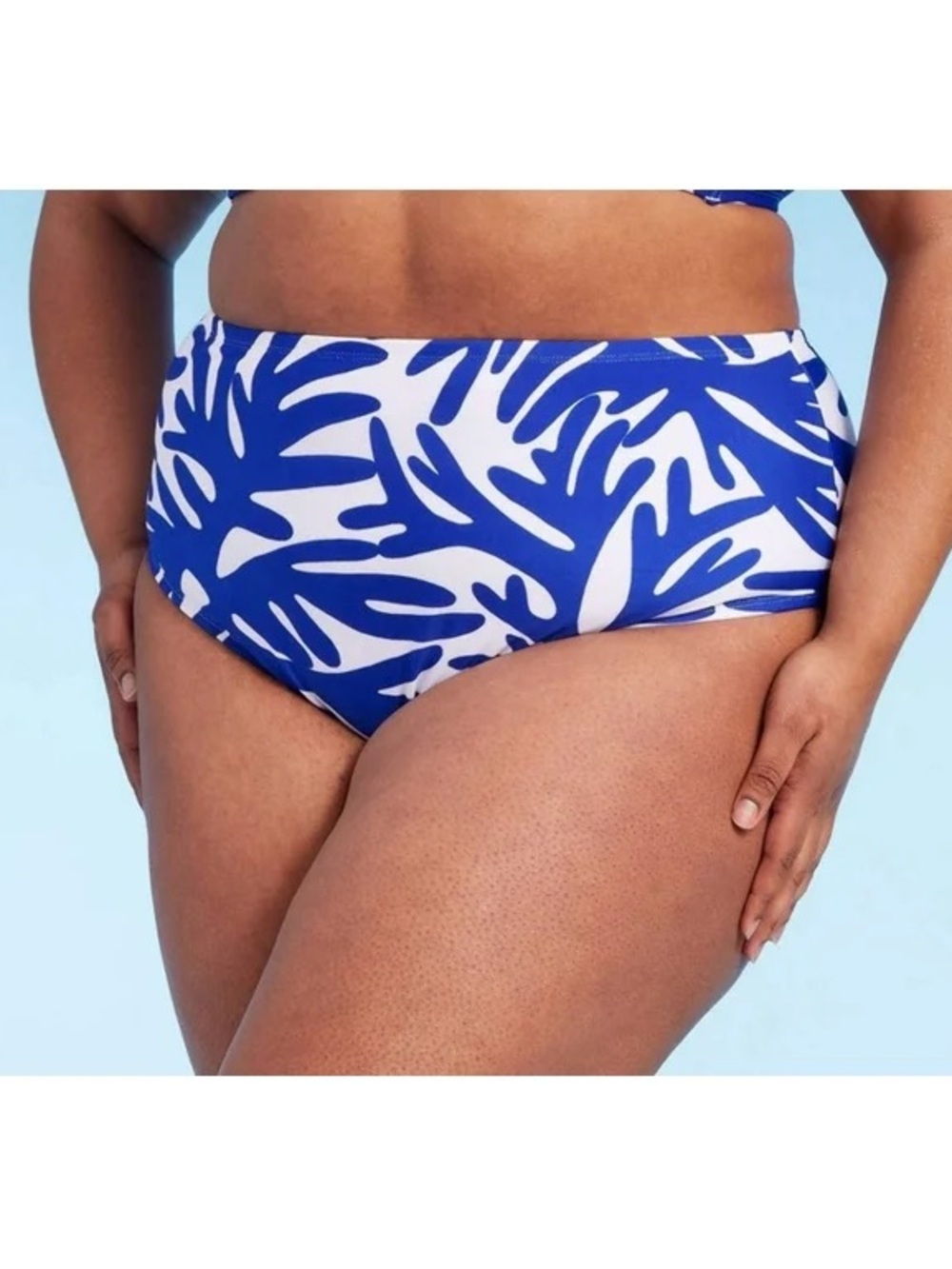 Kona Sol Blue & White High-Waist Bikini Bottom